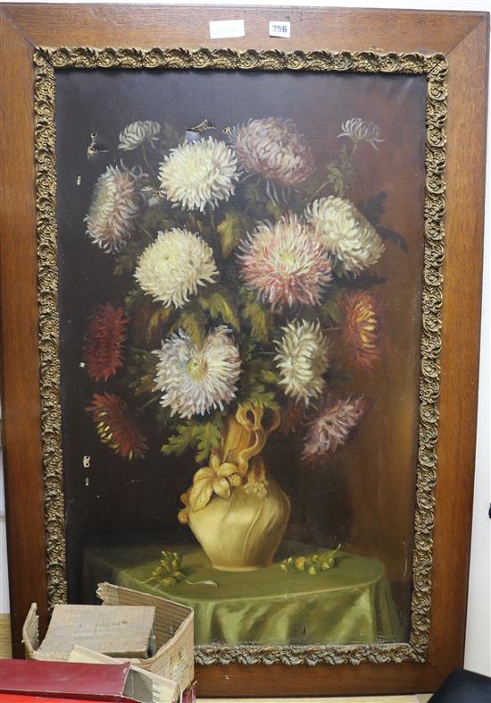 H. L. Soyez, oil on canvas, Still life of flowers, 90 x 56cm